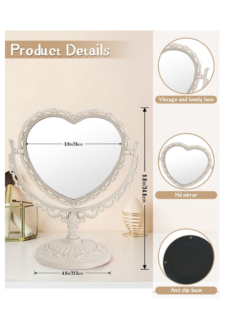 Mirror Heart Shape Two Sided Tabletop Makeup Mirror White Color - Image 5